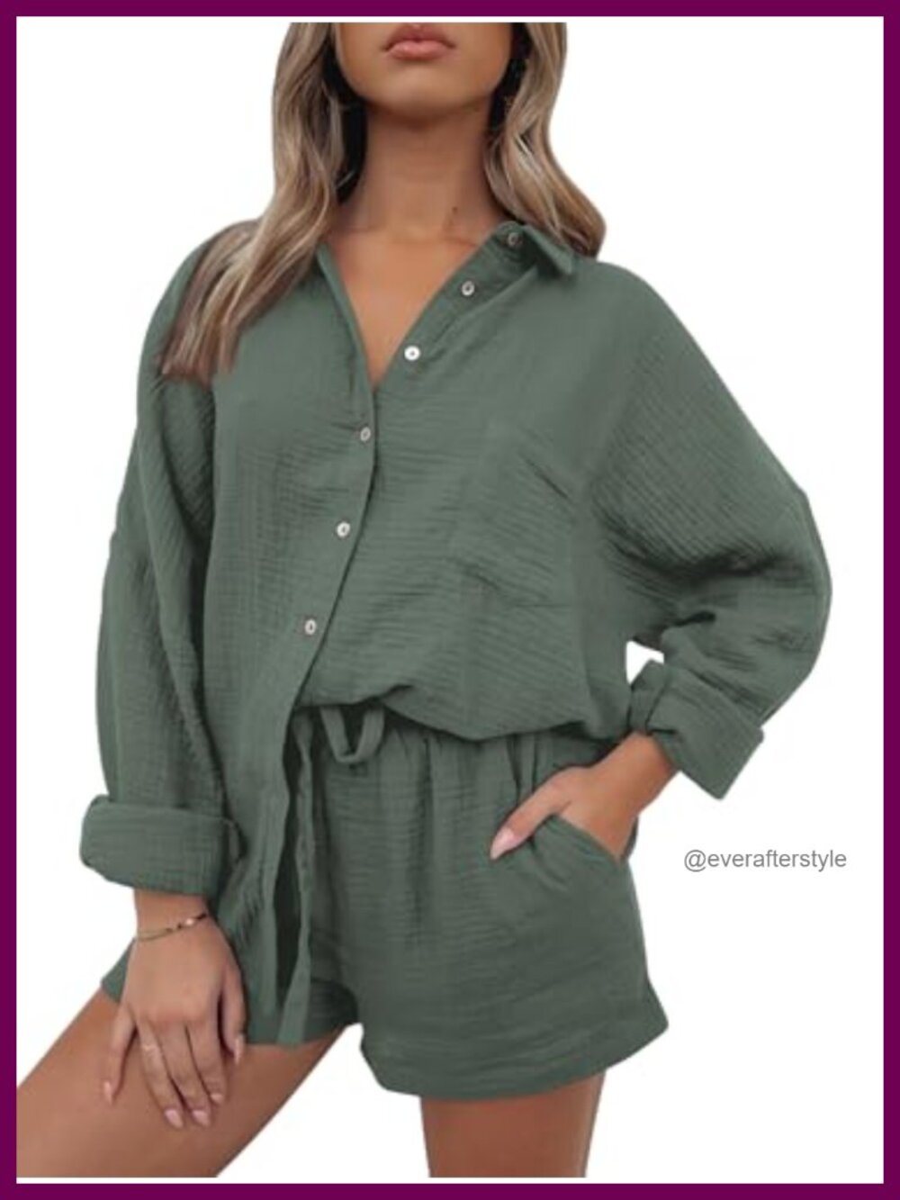 Women's 2 Piece Cotton Lounge Set Long Sleeve Top Shorts Matching